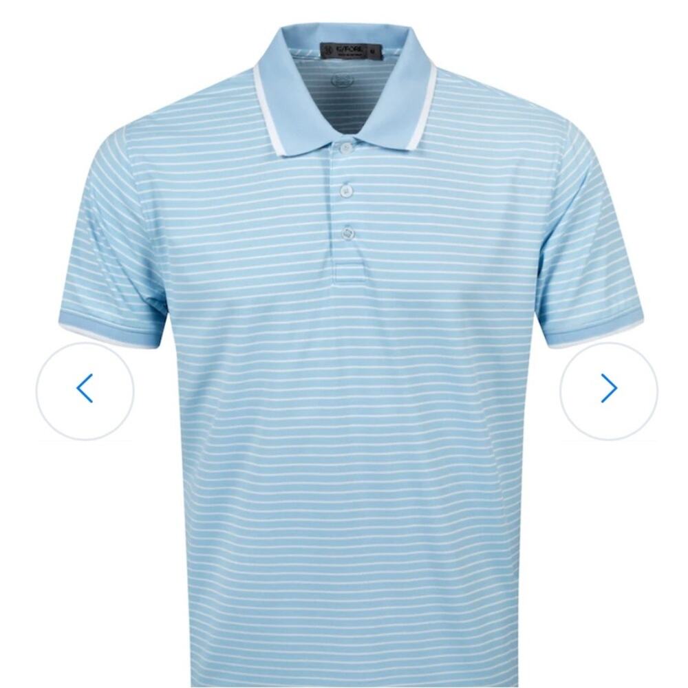 G/Fore Mens Perforated Wide Stripe Baja Blue and White Classic Polo Size XXL